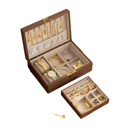 Double-Layer Large Walnut Jewelry Box