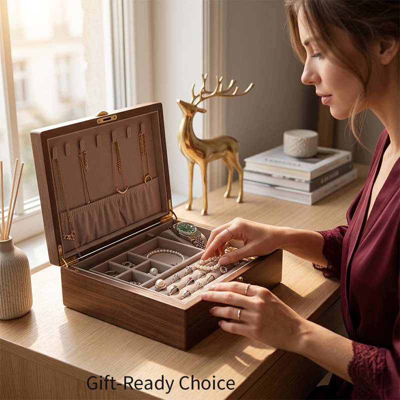 Double-Layer Large Walnut Jewelry Box