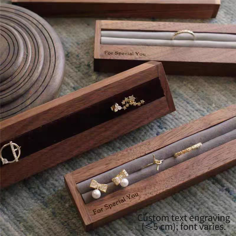 Black Walnut Ring & Stud Display Box (Custom Text)
