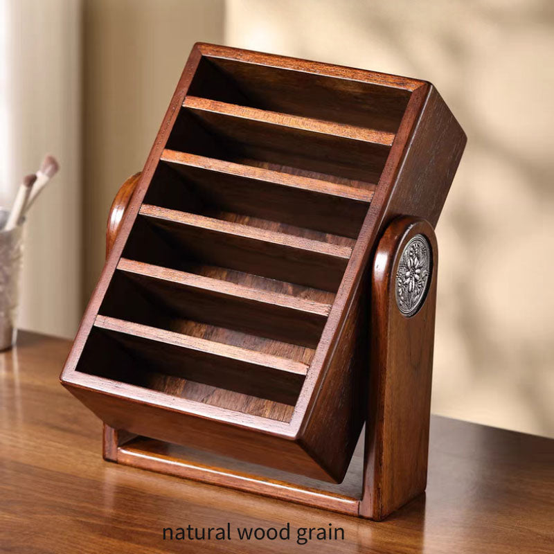 Rotating Teak Makeup & Desk Storage Solution
