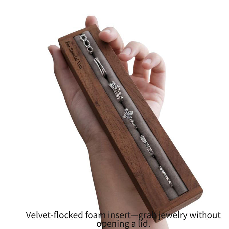 Black Walnut Ring & Stud Display Box (Custom Text)