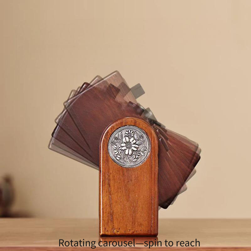 Rotating Teak Makeup & Desk Storage Solution