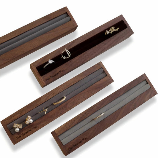Black Walnut Ring & Stud Display Box (Custom Text)